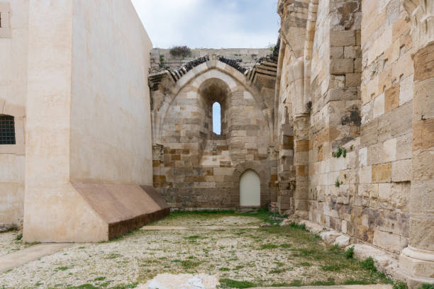 Syracuse, Italy-May 9, 2022:inside of the famous Maniace Castle on the island of Ortigia in Syracuse during a sunny day