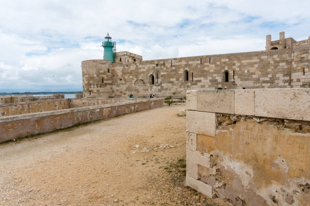 Syracuse, Italy-May 9, 2022:inside of the famous Maniace Castle on the island of Ortigia in Syracuse during a sunny day